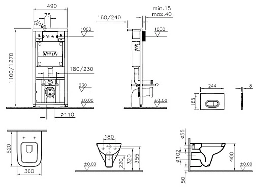 Комплект 5 в 1 VitrA S20 9004B003-7204 с кнопкой Loop 740-0580 хром глянцевый