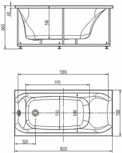 Ванна акриловая Aquatek Альфа 150х70 с каркасом (разборный) ALF150-0000038
