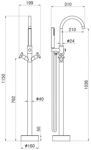 Смеситель для ванны напольный Swedbe Spira хром 4002