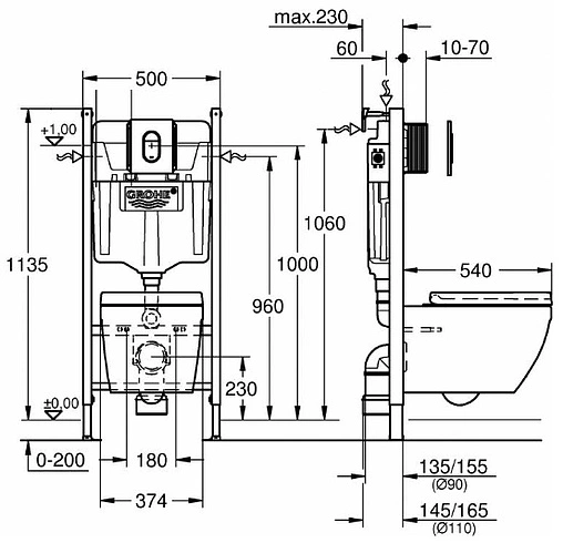 Комплект 6 в 1 Grohe Solido 39535000 с кнопкой Arena Cosmo 38844000 хром глянцевый
