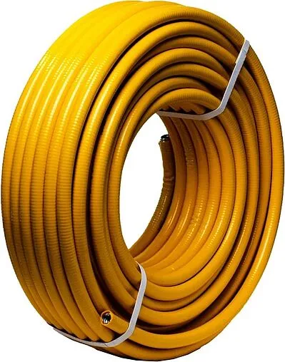 Труба гофрированная из нержавеющей стали отожженная Kofulso 20мм в желтой оплетке 20ПМ на отрез