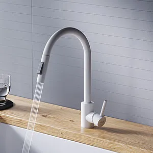 Смеситель для кухни с выдвижным изливом Dorff Logic белый D3007533, 4