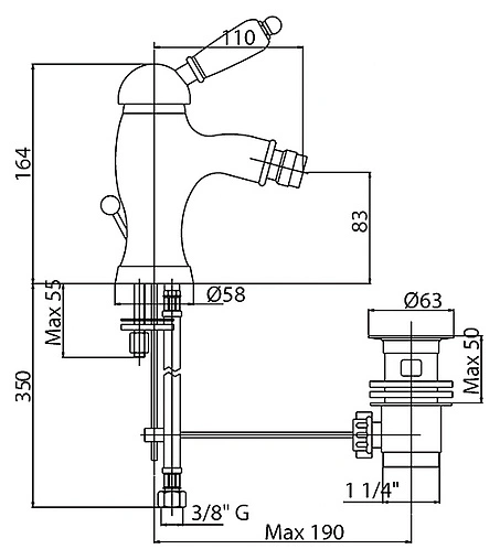 Смеситель для биде Cezares Vintage золото VINTAGE-BSM1-03/24-Sw