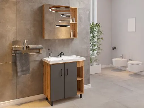 Тумба под умывальник напольная Домино Craft 100 графит/дуб вотан DCr2205T