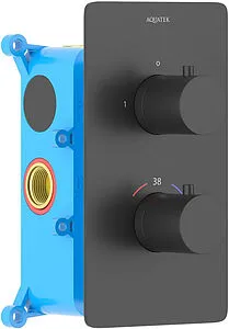 Термостат для 2 потребителей Aquatek Европа чёрный матовый AQ1392MB Термостат для 2 потребителей Aquatek Европа чёрный матовый AQ1392MB, 1