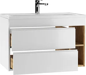 Тумба-умывальник подвесная Домино Frost 80 белый/дуб вотан DF3402T+4670142930273, 4