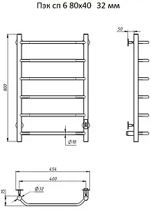 Полотенцесушитель электрический лесенка Тругор Пэк сп 6 80х40 32 мм полированная сталь Полотенцесушитель электрический лесенка Тругор Пэк сп 6 80х40 32 мм полированная сталь, 2