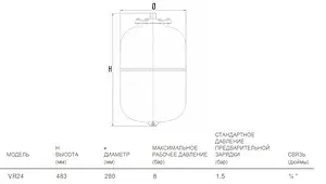 Расширительный бак Aquasystem VR 24л 8 бар 2501103 Расширительный бак Aquasystem VR 24л 8 бар 2501103, 2