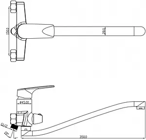 Смеситель для ванны с длинным изливом Swedbe Venado хром 1655 Смеситель для ванны с длинным изливом Swedbe Venado хром 1655, 2