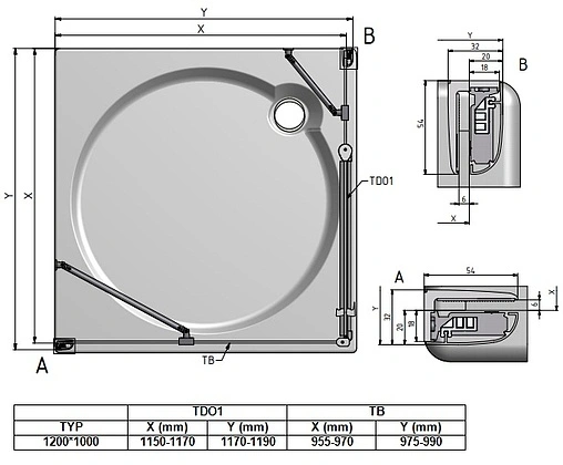 Душевое ограждение 1200x1000мм прозрачное стекло Roltechnik Tower Line TDO1+TB/1200*1000 724-1200000-00-02+725-1000000-00-02