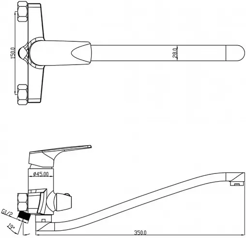 Смеситель для ванны с длинным изливом Swedbe Venado хром 1655 Смеситель для ванны с длинным изливом Swedbe Venado хром 1655