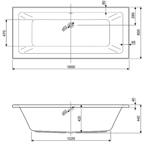 Ванна акриловая Cezares Plane Solo Mini 180x80