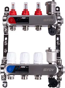 Группа коллекторная с расходомерами 3 отвода 1&quot;в/в x ¾&quot;ек FDV S1103C-2/3, 1