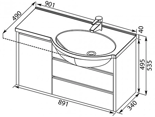 Раковина Aquanet Лайн 90 R белый 00164745