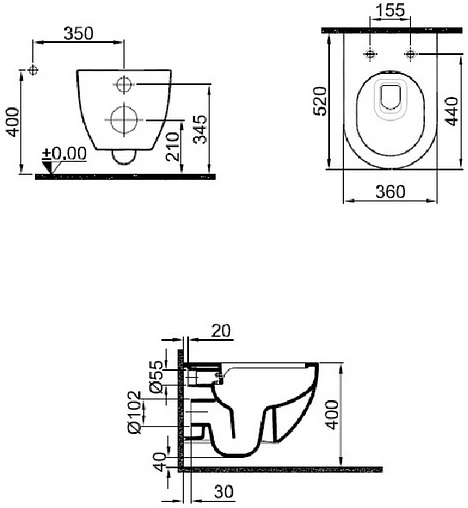 Унитаз подвесной безободковый Kale Dove 2.0 белый 310200100370+310200700043
