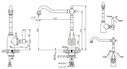 Смеситель для кухни Bravat Art золото/белый F775109G-1