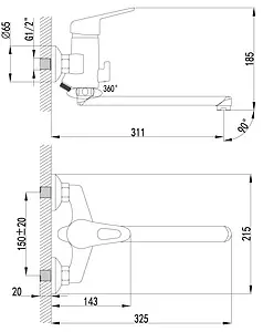 Смеситель для ванны с длинным изливом Lemark Luna хром LM4112C Смеситель для ванны с длинным изливом Lemark Luna хром LM4112C, 2