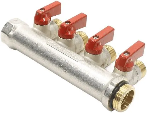 Коллектор запорный проходной 4 отвода красный ¾"в/н x ½"н General Fittings 6200R6N0504R4A