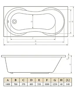 Ванна акриловая C-bath Salus 140x70 CBQ006003 Ванна акриловая C-bath Salus 140x70 CBQ006003, 2