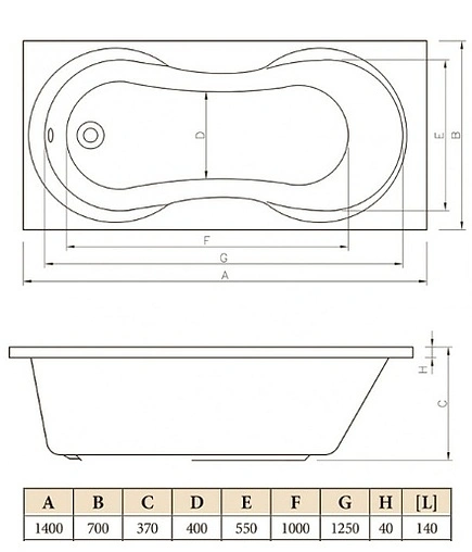 Ванна акриловая C-bath Salus 140x70 CBQ006003