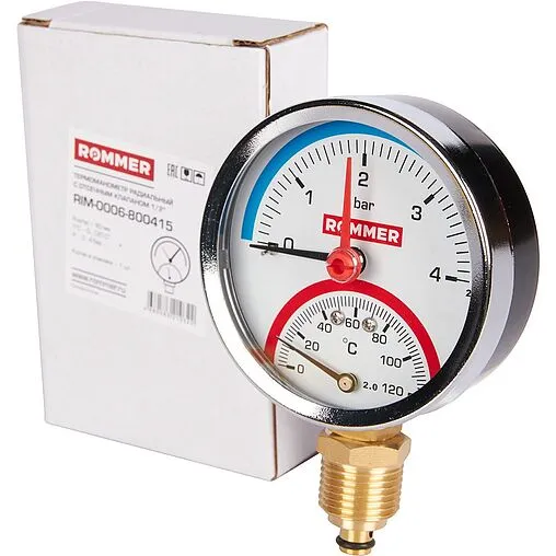 Термоманометр радиальный Rommer 80мм 4 бар 120°С ½&quot; RIM-0006-800415