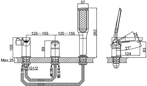 Смеситель на борт ванны на 3 отверстия D&amp;K Rhein Marx хром DA1394941