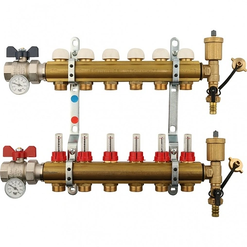 Группа коллекторная с расходомерами 6 отводов 1&quot;в/в x ¾&quot;ек Tiemme 3870002