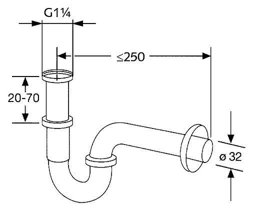 Сифон трубный для раковины Kludi хром 1025005-00 Сифон трубный для раковины Kludi хром 1025005-00
