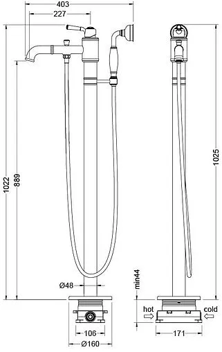 Смеситель для ванны напольный Aquatek Классик полированное золото AQ1545PG