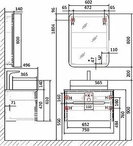 Шкаф-зеркало Jorno Bosko 60 с подсветкой и часами белый Bos.03.60/W, 2