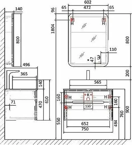 Шкаф-зеркало Jorno Bosko 60 с подсветкой и часами белый Bos.03.60/W