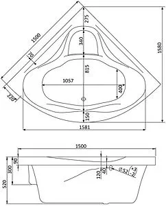 Ванна акриловая Santek Сан-Паулу 150x150 1WH302399 Ванна акриловая Santek Сан-Паулу 150x150 1WH302399, 2