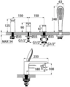 Смеситель на борт ванны на 4 отверстия IDDIS Calipso белый/хром CALSB42i07 Смеситель на борт ванны на 4 отверстия IDDIS Calipso белый/хром CALSB42i07, 2