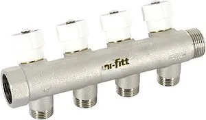 Коллектор регулирующий проходной 4 отвода ¾"в/н x ½"н Uni-fitt 401N3240 Коллектор регулирующий проходной 4 отвода ¾"в/н x ½"н Uni-fitt 401N3240, 4