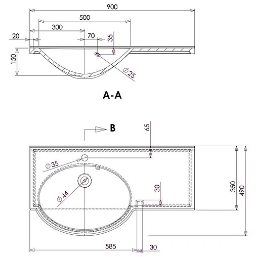 Раковина Aquanet Лайн 90 L белый 00165033