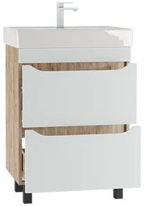 Тумба-умывальник напольная Домино Bruno 60 белый/дуб вотан DBr2903T+4607152361674, 4