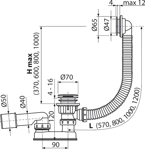 Слив-перелив для ванны AlcaPlast хром A505CRM