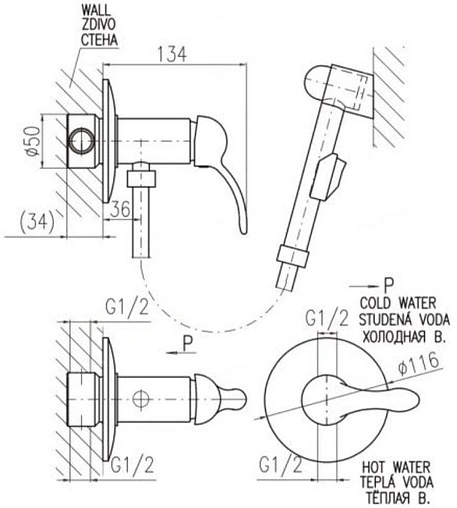Гигиенический душ со смесителем Rav Slezak Labe золото/белый L547/1Z