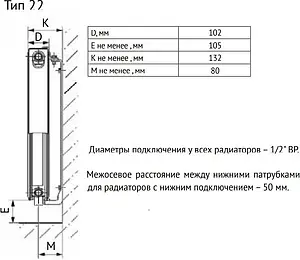 Радиатор стальной панельный Uni-Fitt Ventil тип 22 300 x 700 мм 922V3070, 2