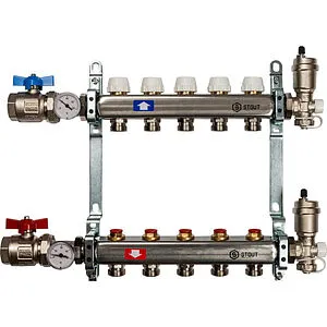 Группа коллекторная без расходомеров 5 отводов 1&quot;в/в x ¾&quot;ек Stout SMS 0912 000005, 1