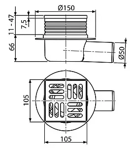 Трап горизонтальный Set AlcaPlast 150x150мм APV26 Трап горизонтальный Set AlcaPlast 150x150мм APV26, 2
