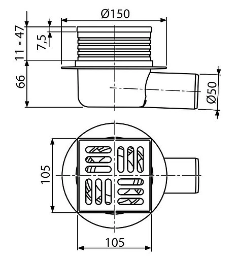 Трап горизонтальный Set AlcaPlast 150x150мм APV26 Трап горизонтальный Set AlcaPlast 150x150мм APV26