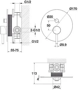 Смеситель для ванны скрытого монтажа WHITECROSS Y black чёрный матовый Y1235BL Смеситель для ванны скрытого монтажа WHITECROSS Y black чёрный матовый Y1235BL, 2