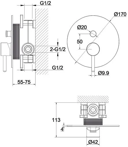 Смеситель для ванны скрытого монтажа WHITECROSS Y black чёрный матовый Y1235BL