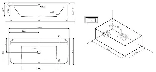 Каркас для ванны Am.Pm Inspire 2.0 170х75 W52A-170-075W-R