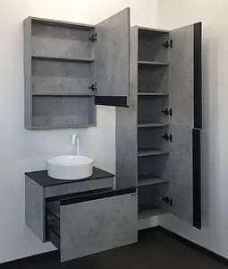 Тумба-умывальник подвесная Comforty Эдинбург 60 бетон светлый/чёрный 00-00002782CF, 5