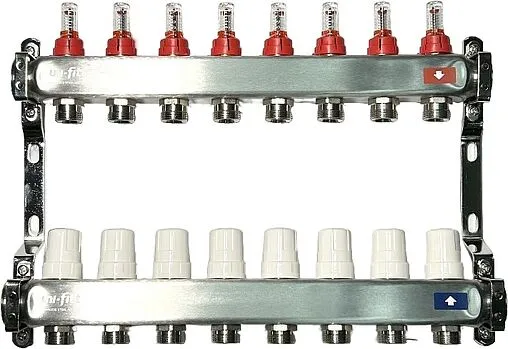 Группа коллекторная с расходомерами 8 отводов 1&quot;в/в x ¾&quot;ек Uni-fitt OPTIMAL 450B4308.RU