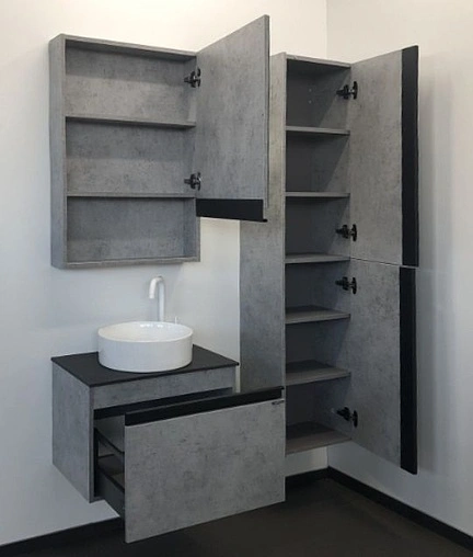 Тумба-умывальник подвесная Comforty Эдинбург 60 бетон светлый/чёрный 00-00002782CF