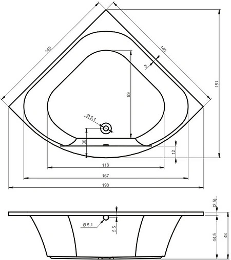 Ванна акриловая Riho ATLANTA 140x140 BB7000500000000