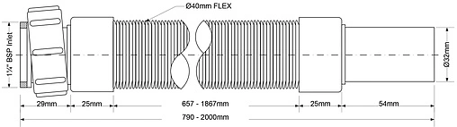 Слив гофрированный Mc Alpine 1¼x32мм L=790-2000мм MRMF1-20